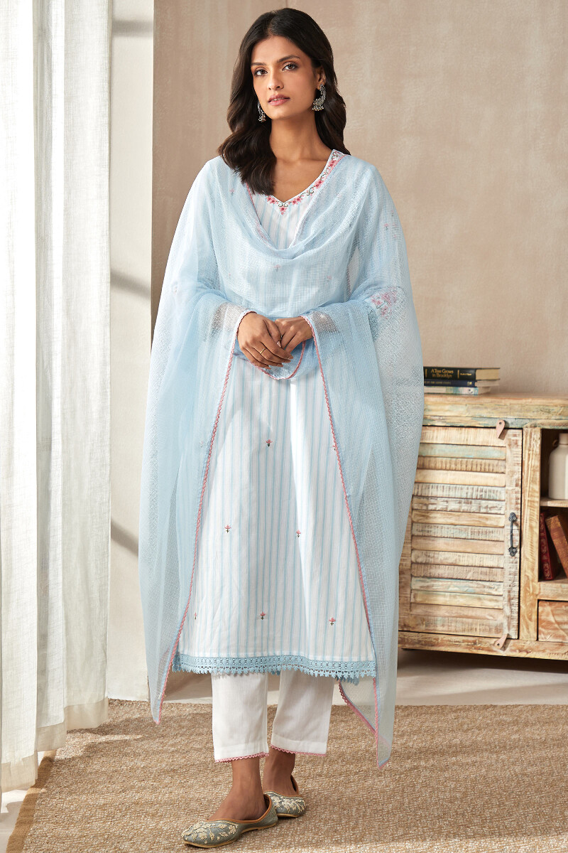 Turquoise Handcrafted Kota Dupatta