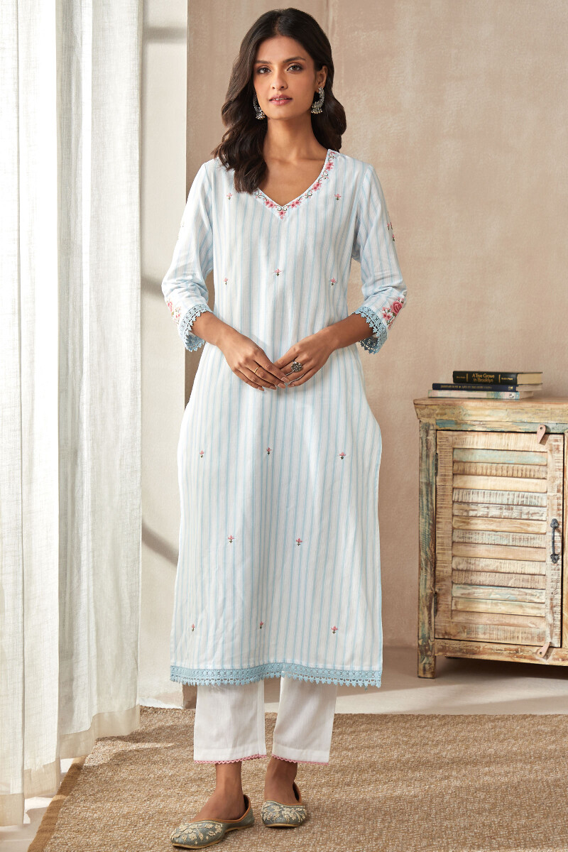 Off-White Handcrafted Straight Cotton Kurta