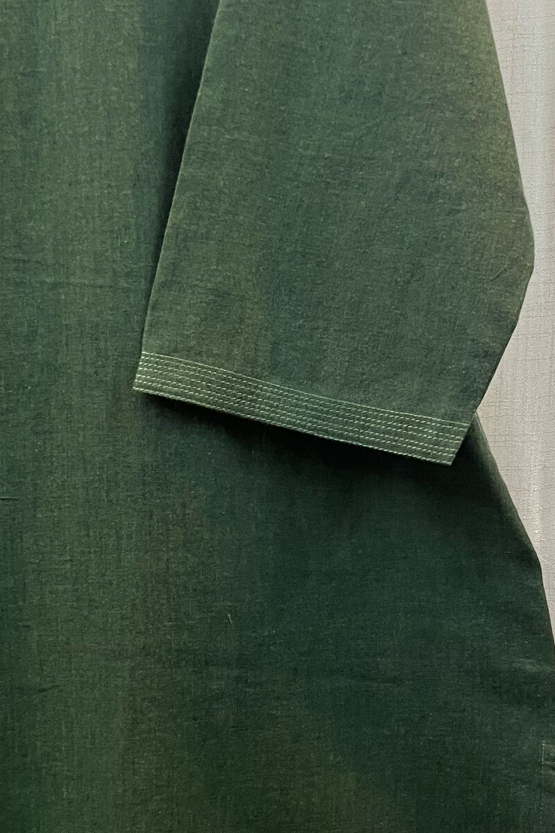 Forest Green Handcrafted Straight Handloom Cotton Kurta