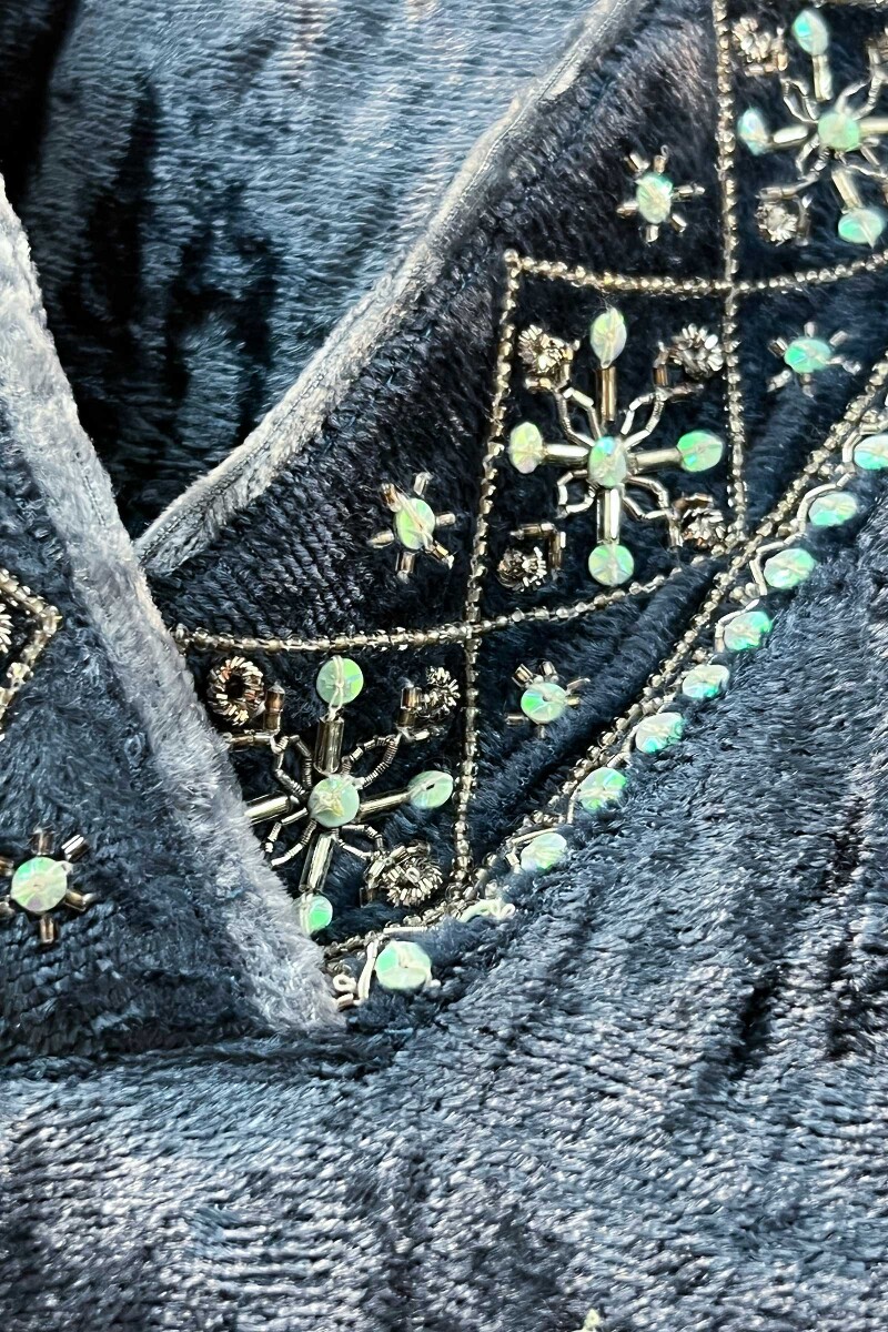 FG Specials: 1 of 1- Blue Handcrafted Velvet Kurta & Modal Pants - Size XS
