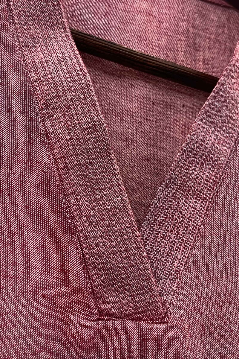 Pink Handcrafted Straight Handloom Cotton Kurta