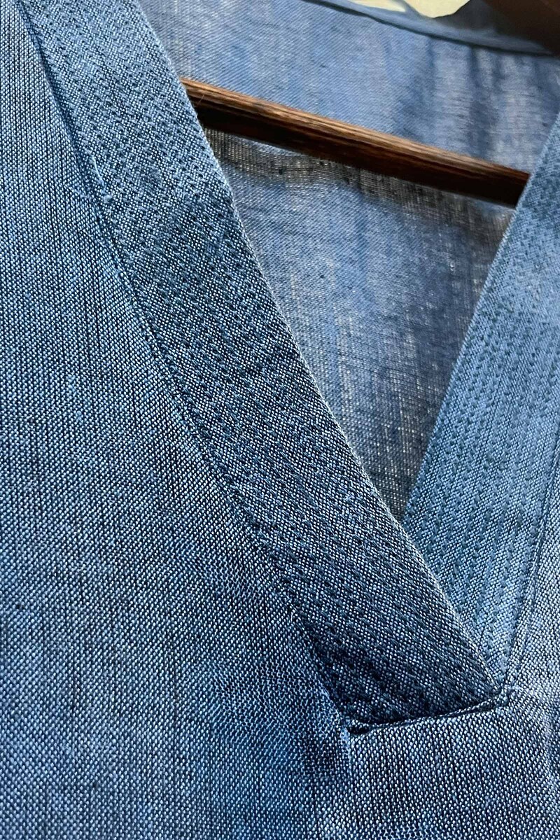 Indigo Handcrafted Straight Handloom Cotton Kurta