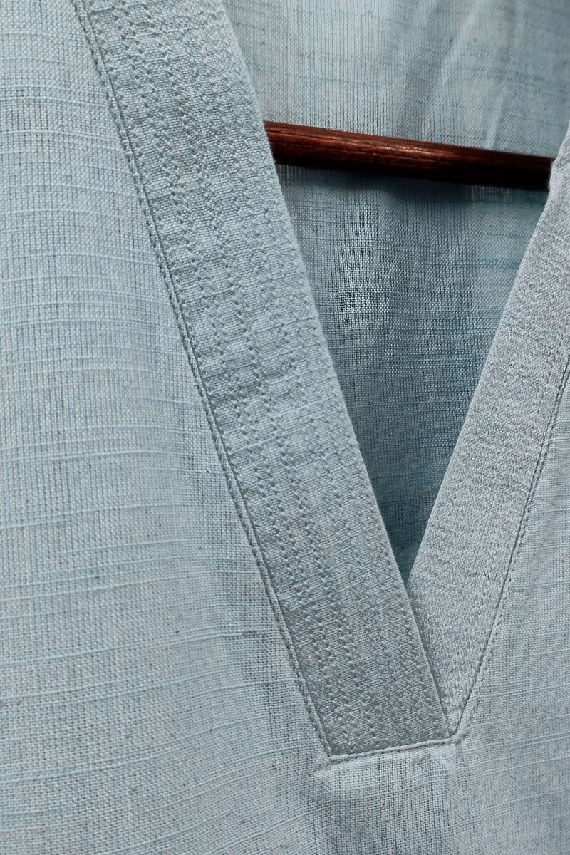 Ice Blue Handcrafted Straight Handloom Cotton Kurta