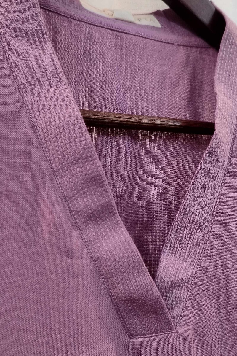Purple Handcrafted Straight Handloom Cotton Kurta