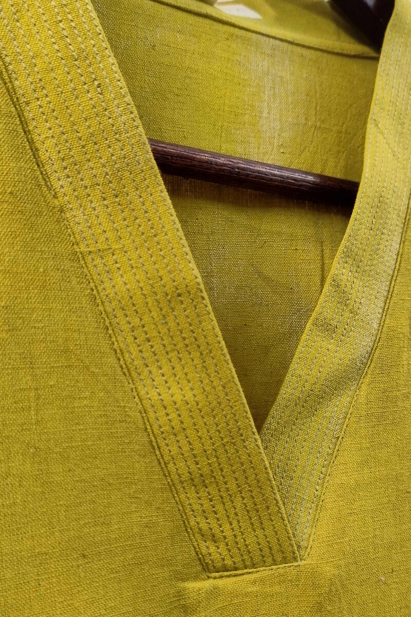 Mustard Handcrafted Straight Handloom Cotton Kurta