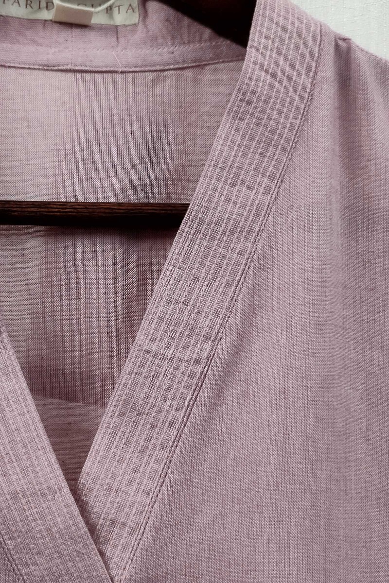 Pink Handcrafted Straight Handloom Cotton Kurta