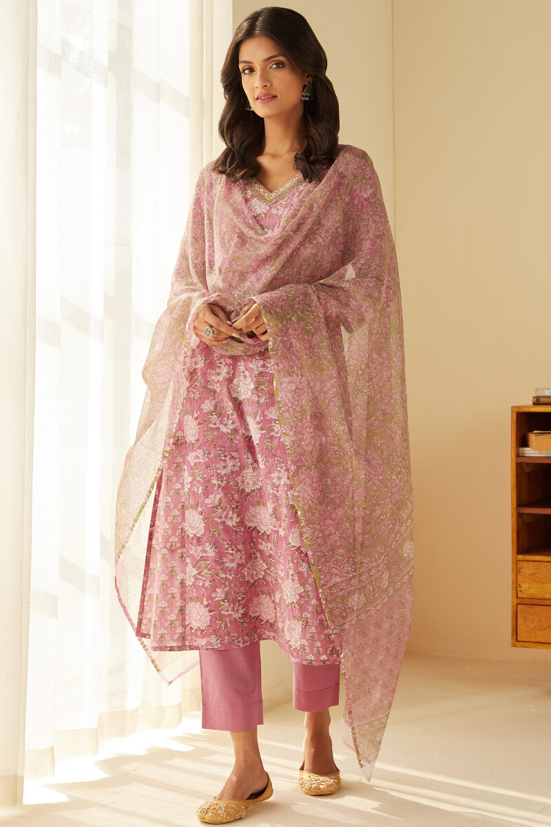 Green Hand Block-Printed Kota Dupatta