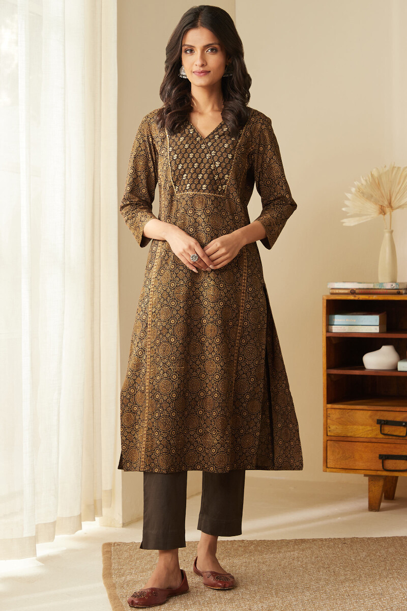 Ajrak Hand Block-Printed Straight Cotton Kurta