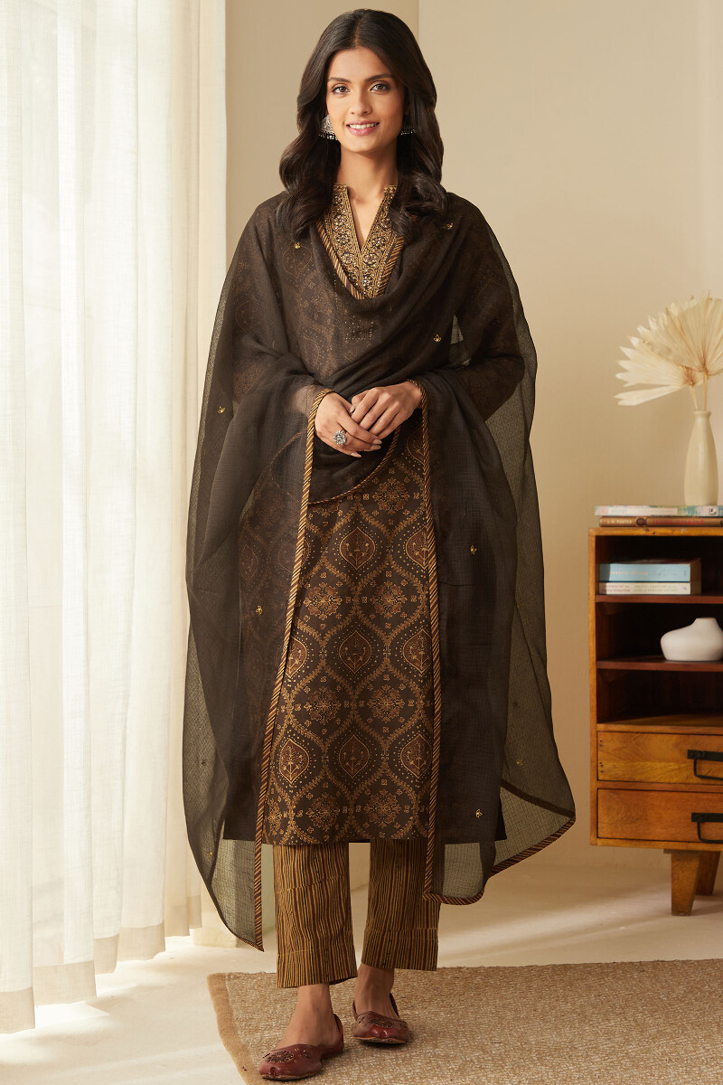 Brown Handcrafted Kota Dupatta