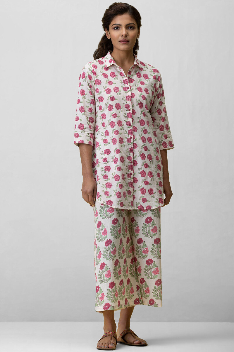 Off-White Hand Block-Printed Cotton Loungewear Set