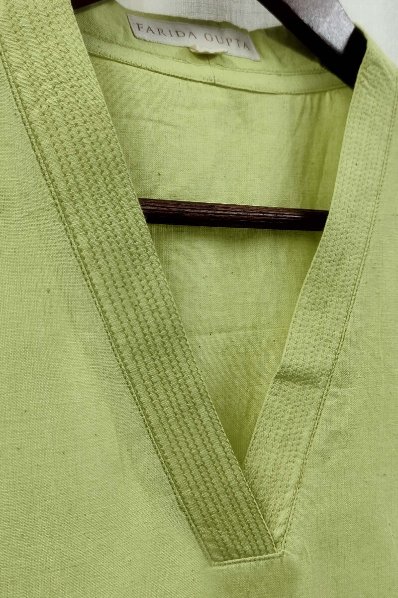 Lime Green Handcrafted Straight Handloom Cotton Kurta