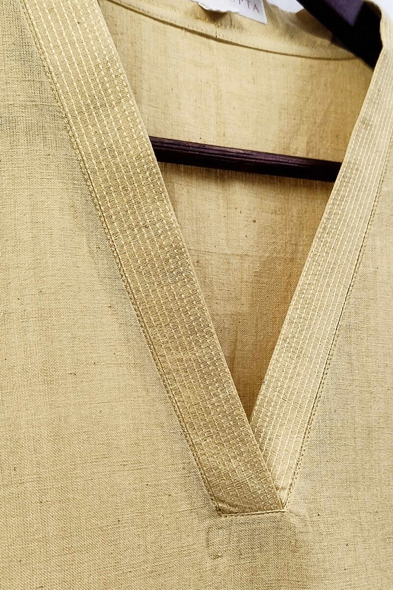 Yellow Handcrafted Straight Handloom Cotton Kurta