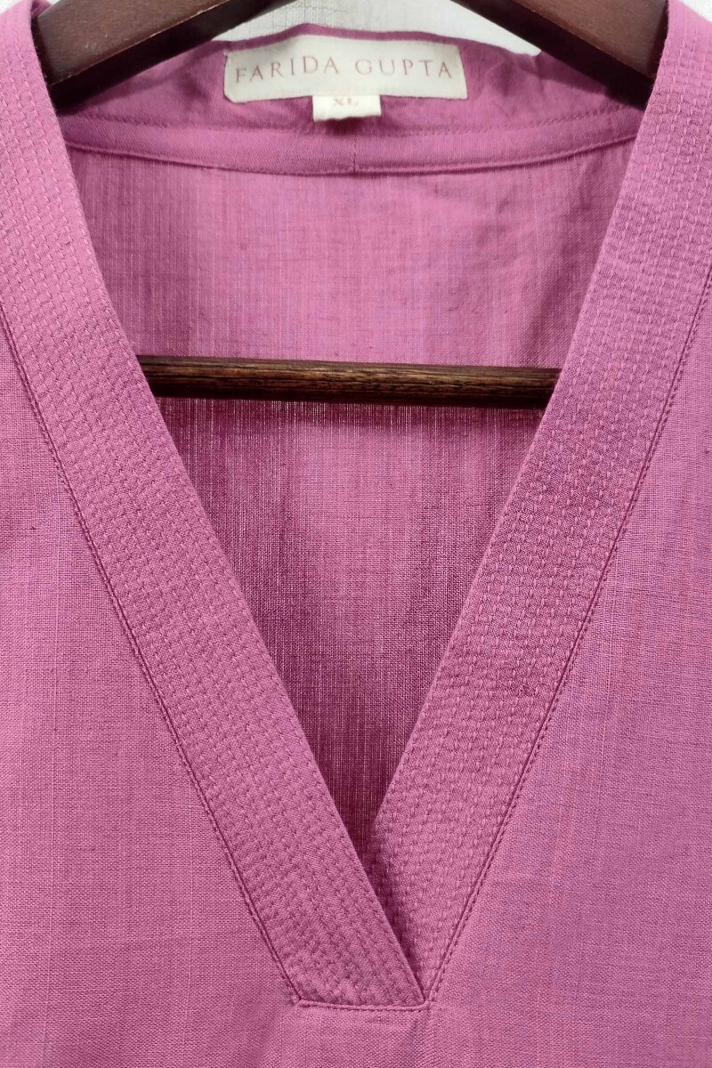 Pink Handcrafted Straight Handloom Cotton Kurta