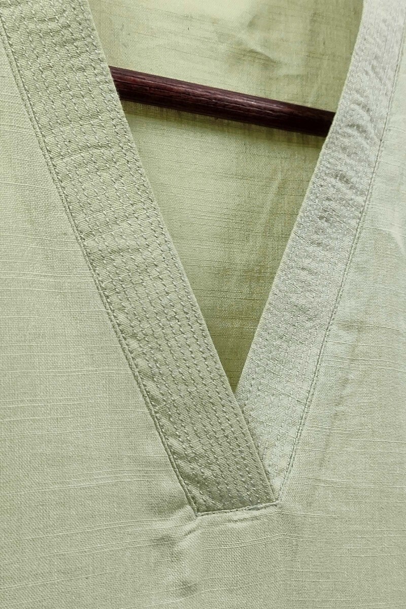 Light Green Handcrafted Straight Handloom Cotton Kurta