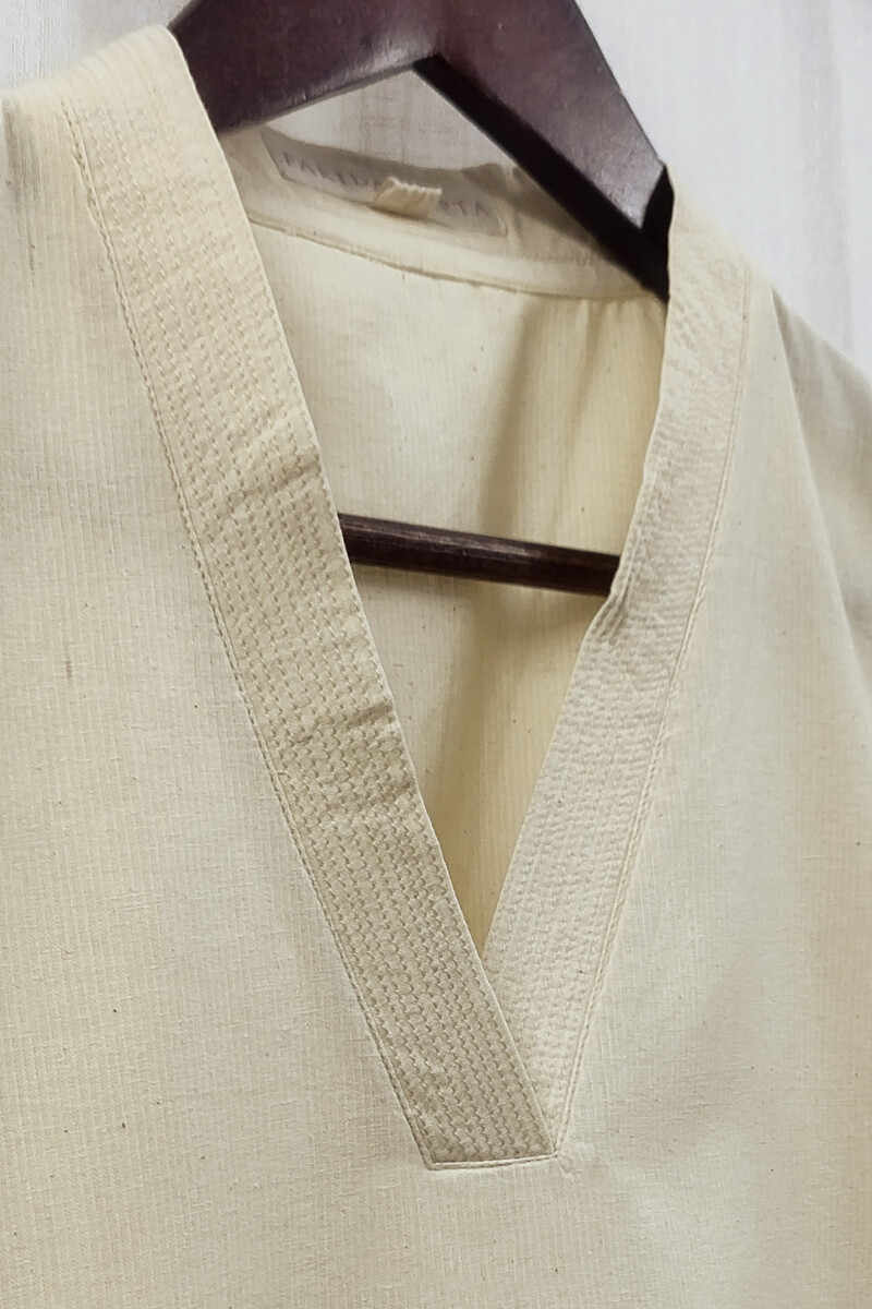 Light Yellow Handcrafted Straight Handloom Cotton Kurta