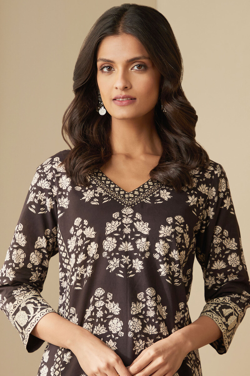 Bagru Hand Block-Printed Straight Cotton Kurta