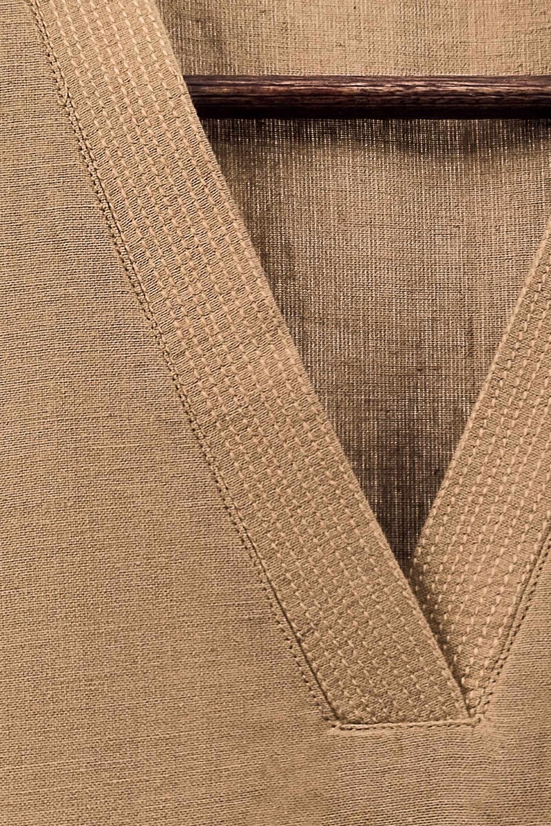 Brown Handcrafted Straight Handloom Cotton Kurta