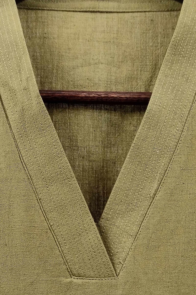 Olive Green Handcrafted Straight Handloom Cotton Kurta