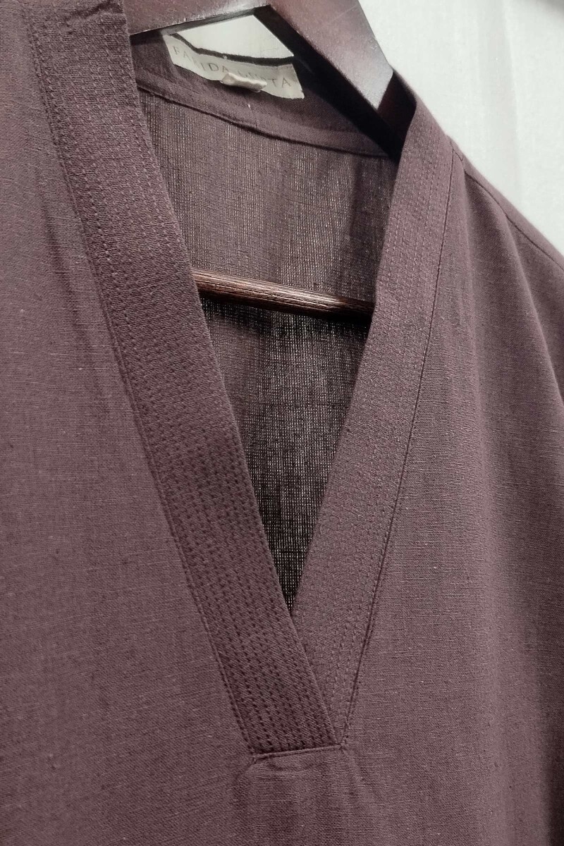 Dark Brown Handcrafted Straight Handloom Cotton Kurta