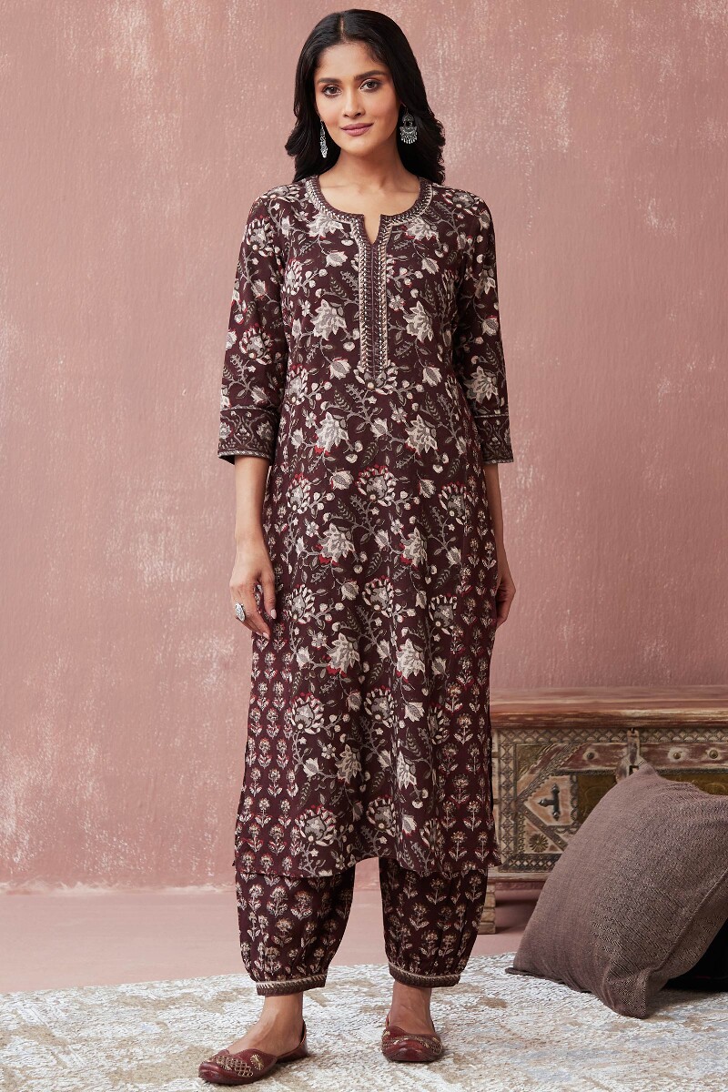 Bagru Hand Block-Printed Straight Cotton Flax Kurta