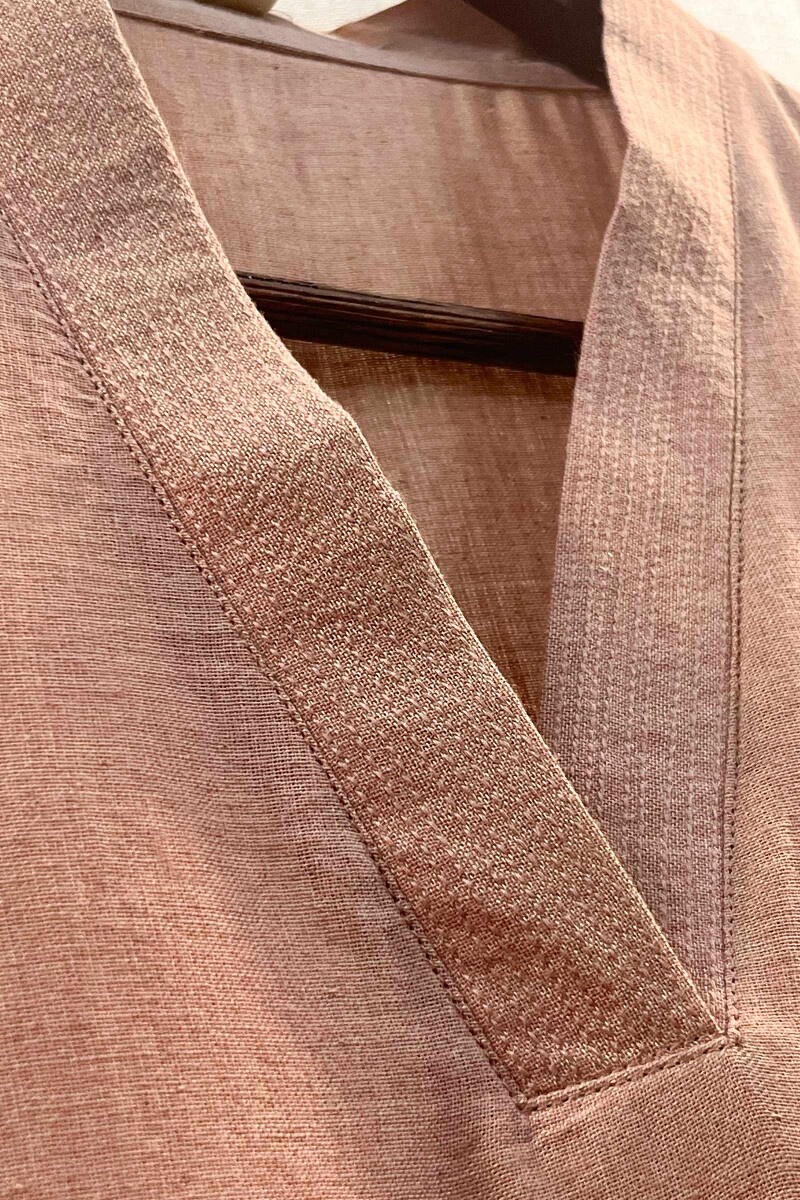 Brown Handcrafted Straight Handloom Cotton Kurta