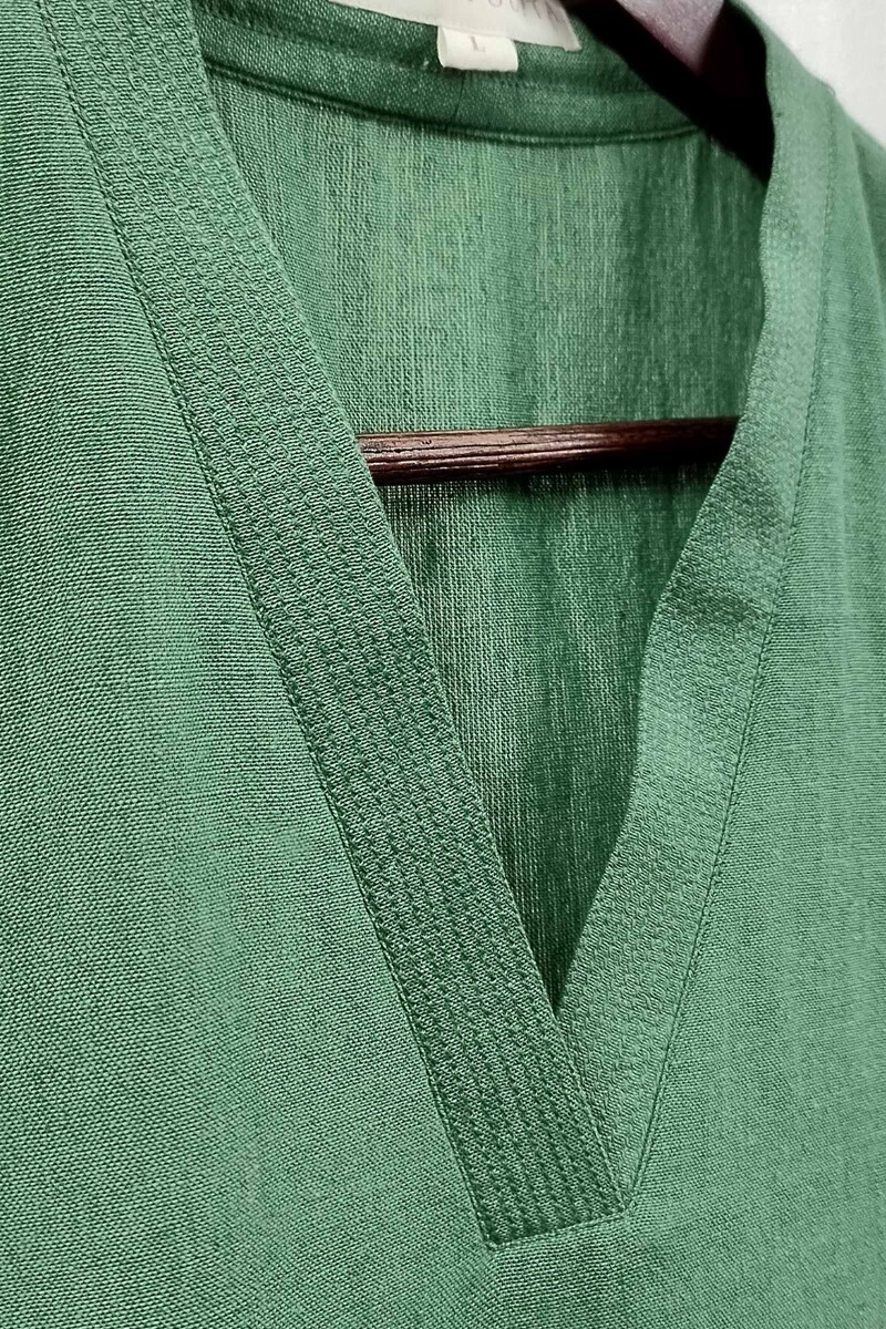 Green Handcrafted Straight Handloom Cotton Kurta