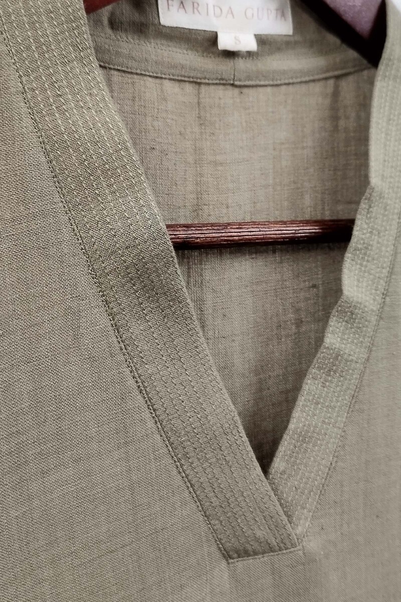 Dark Khaki Handcrafted Straight Handloom Cotton Kurta