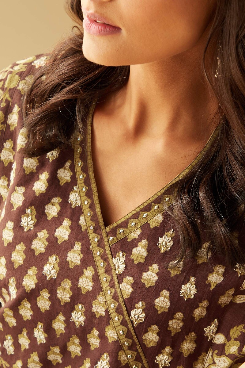 Bagru Hand Block-Printed Angrakha Cotton Kurta