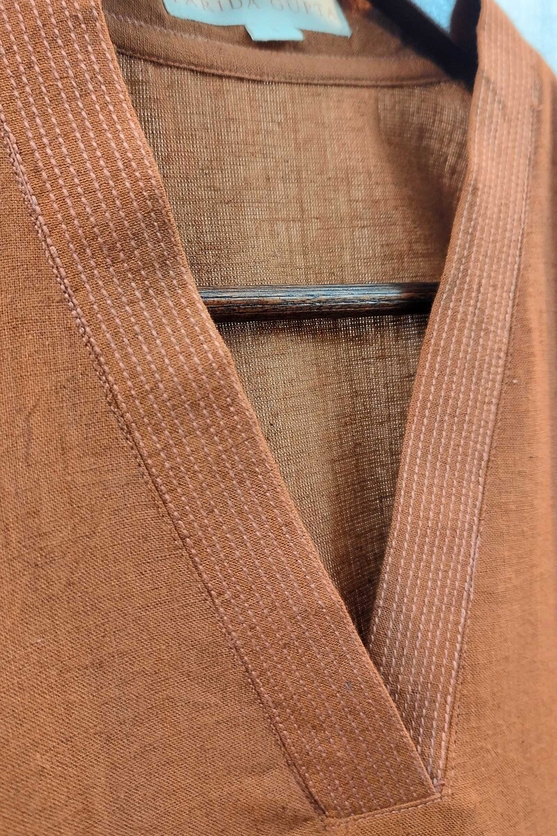 Brown Handcrafted Straight Handloom Cotton Kurta
