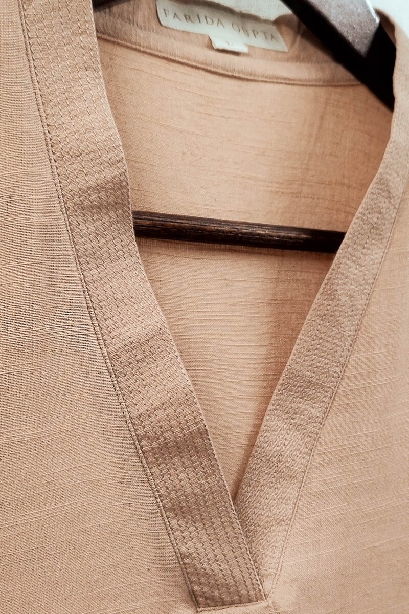 Peach Handcrafted Straight Handloom Cotton Kurta