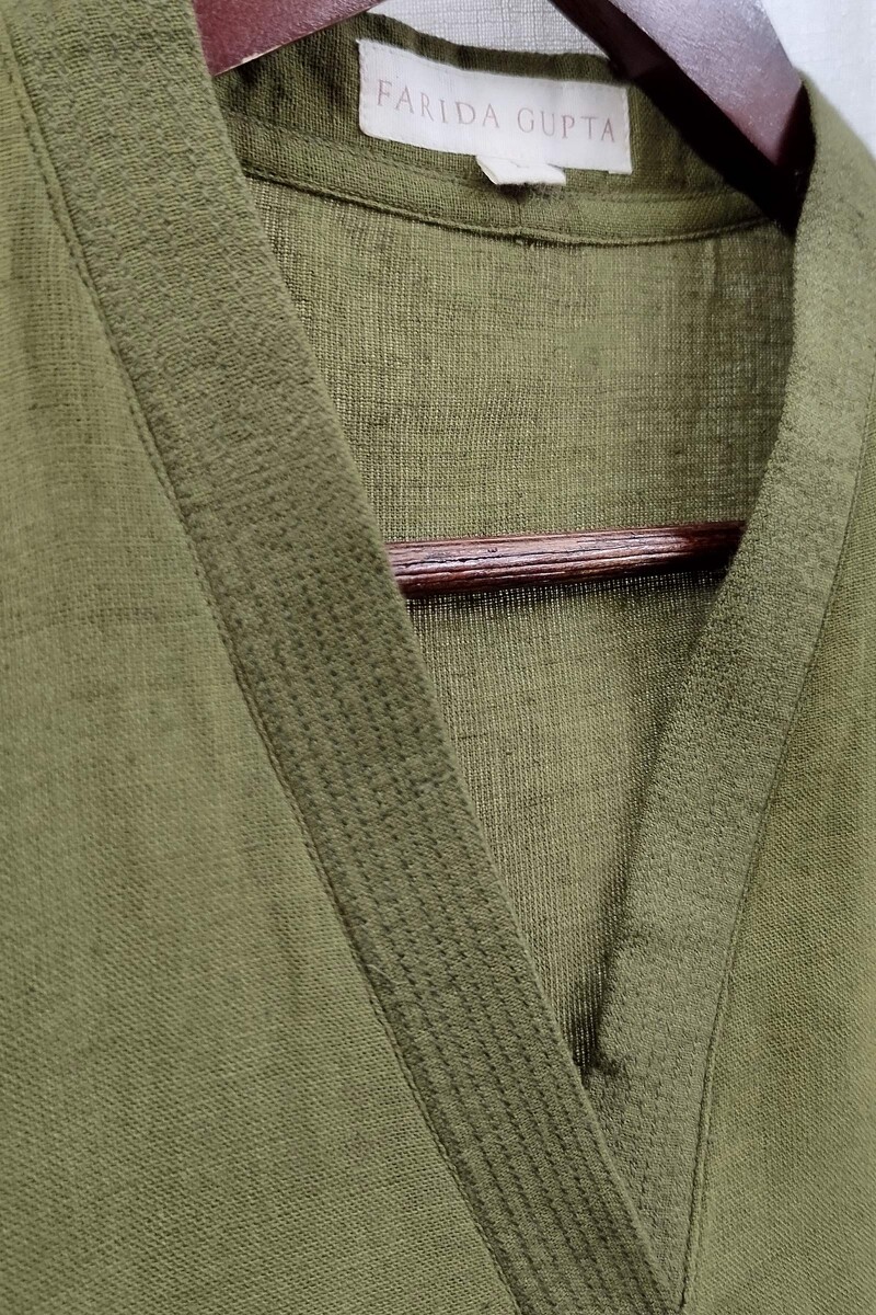 Olive Green Handcrafted Straight Handloom Cotton Kurta