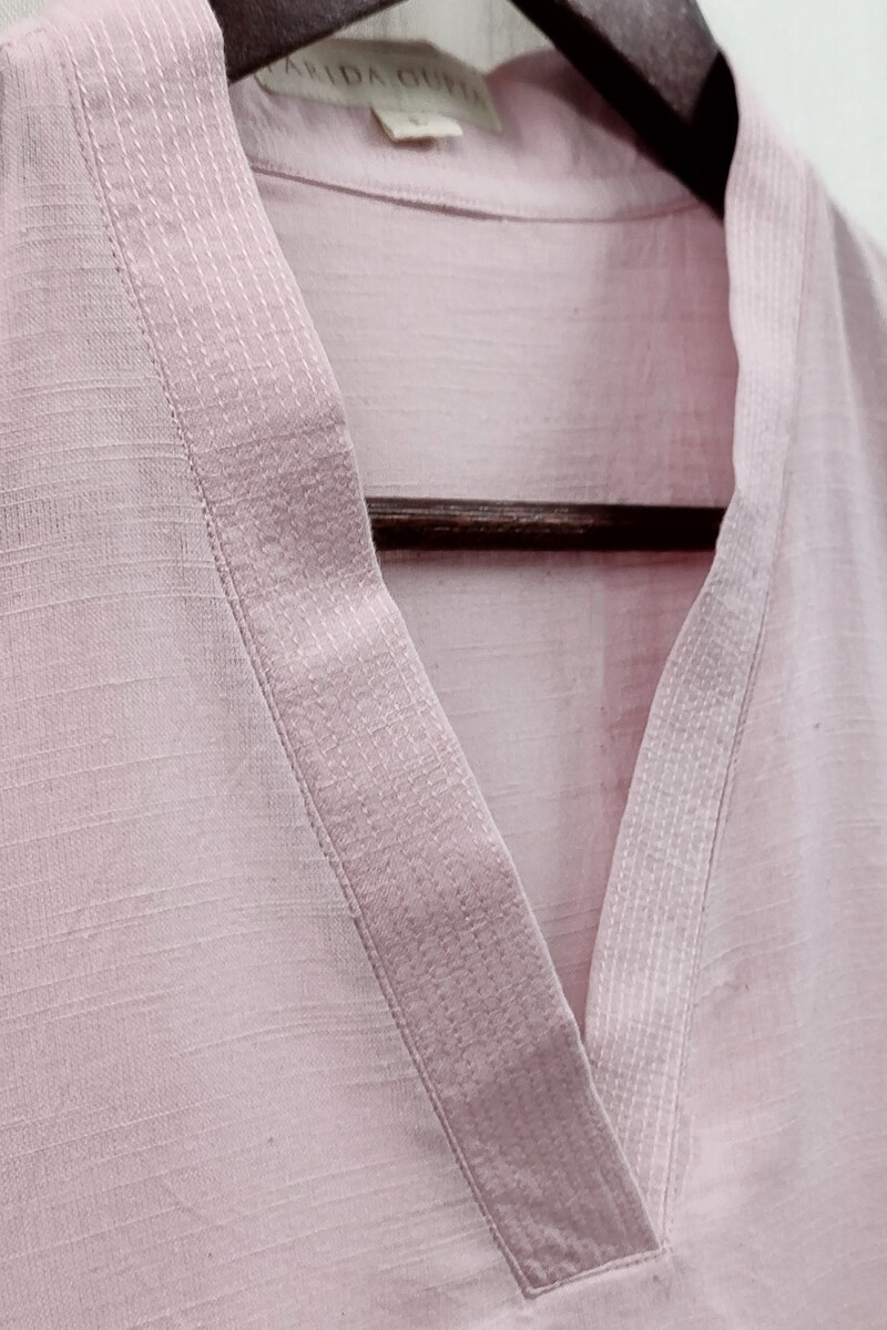 Baby Pink Handcrafted Straight Handloom Cotton Kurta