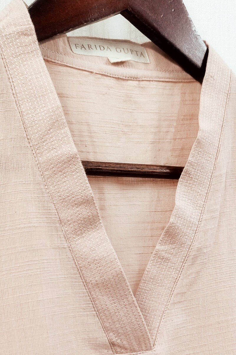 Light Peach Handcrafted Straight Handloom Cotton Kurta