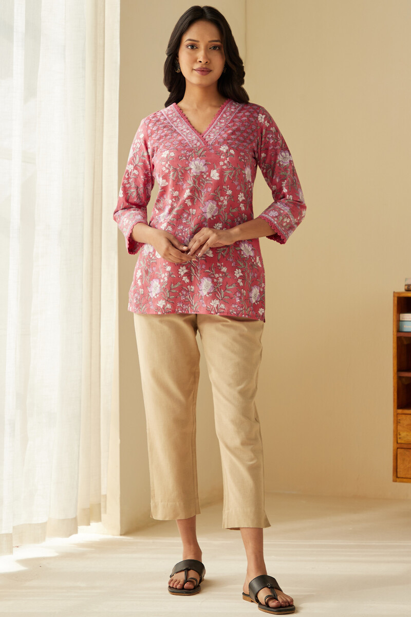 Pink Hand Block-Printed Cotton Top