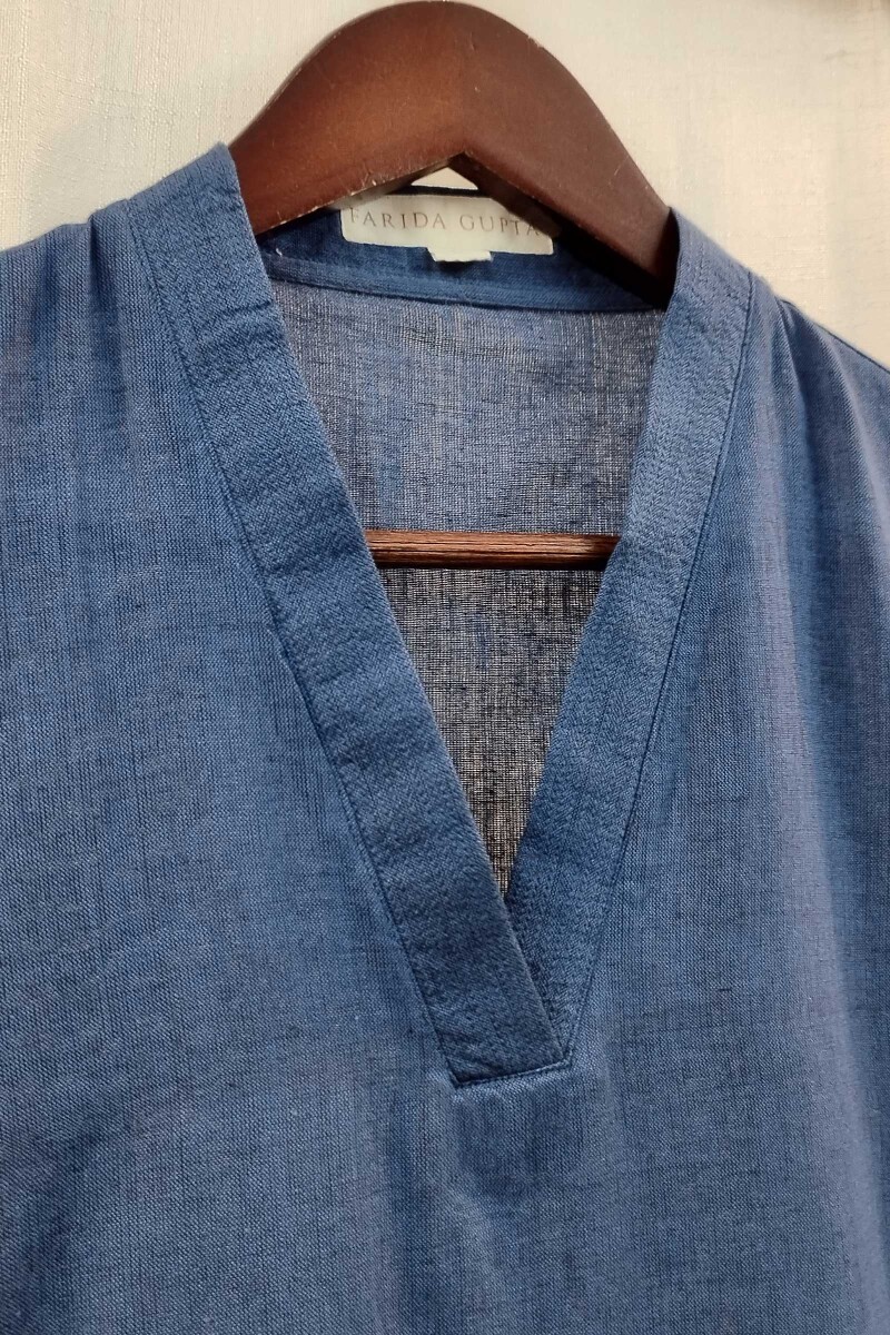 Navy Blue Handcrafted Straight Handloom Cotton Kurta