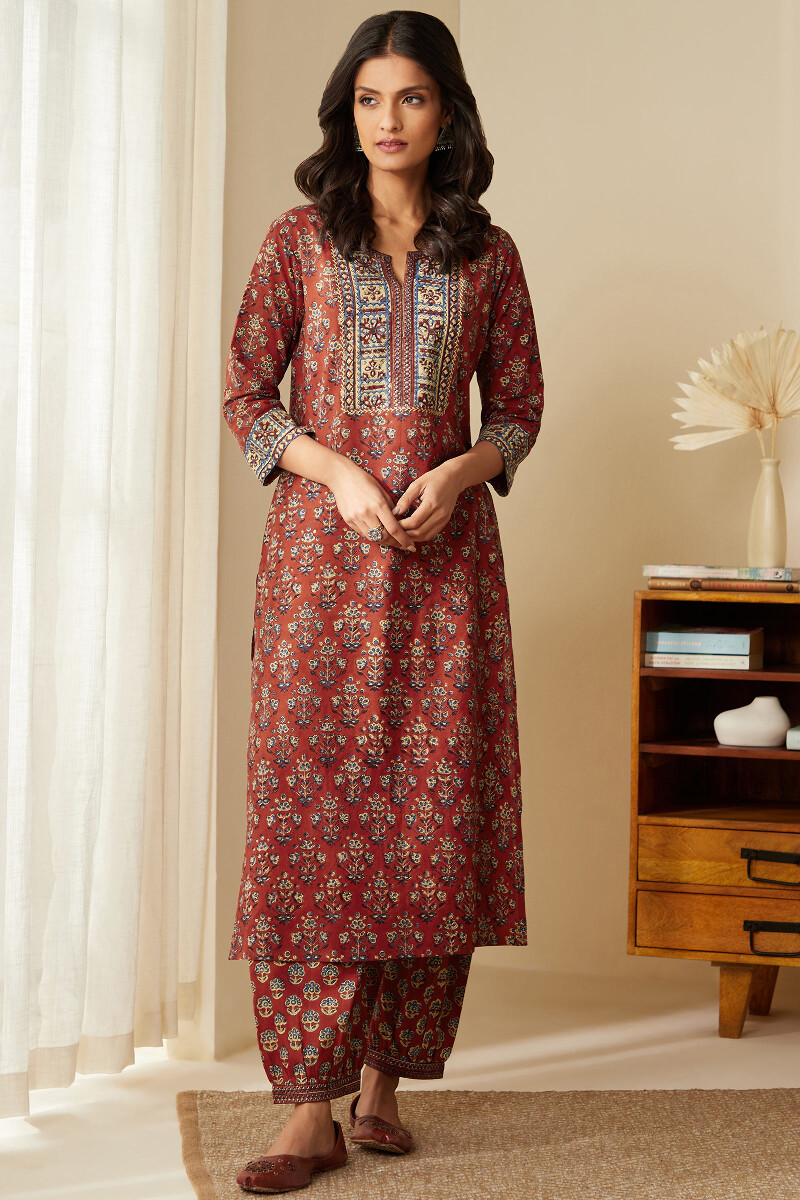 Bagru Hand Block-Printed Straight Cotton Kurta