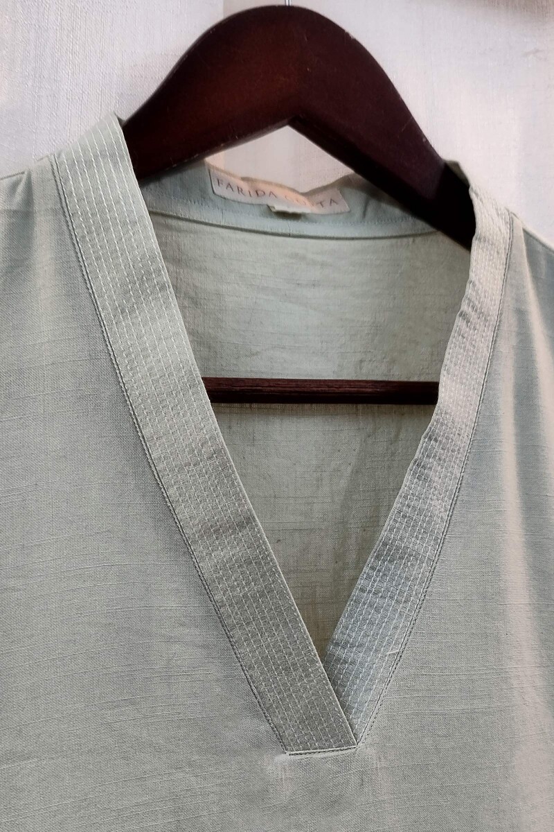 Pastel Green Handcrafted Straight Handloom Cotton Kurta