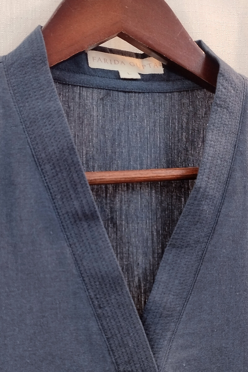 Navy Blue Handcrafted Straight Handloom Cotton Kurta