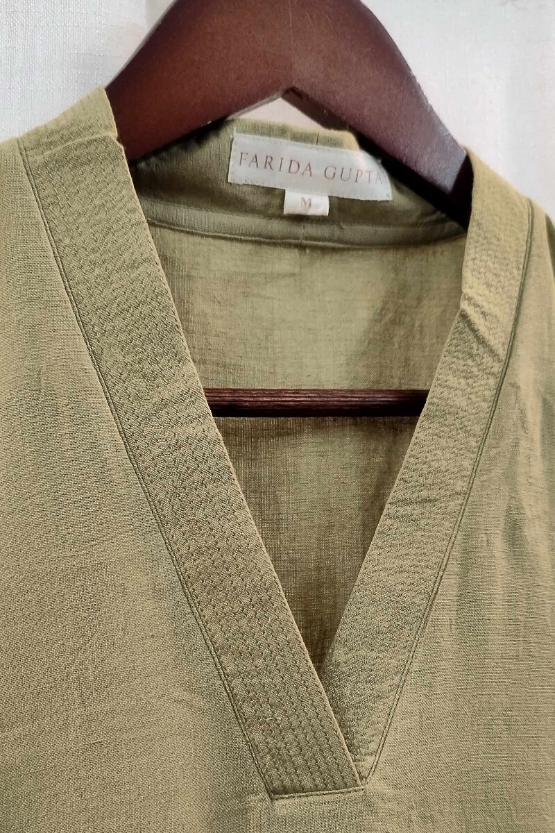 Khaki Handcrafted Straight Handloom Cotton Kurta