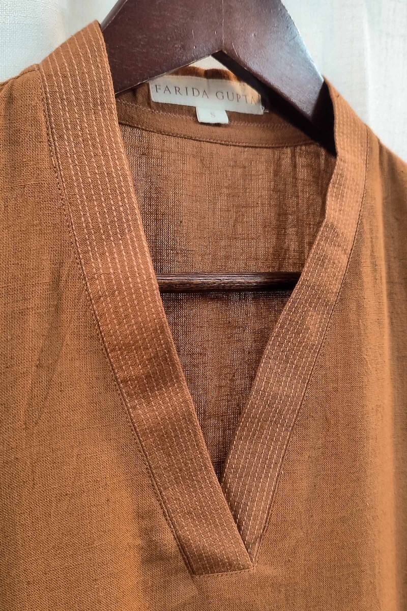 Brown Handcrafted Straight Handloom Cotton Kurta