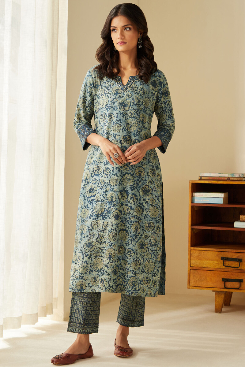Akola Hand Block-Printed Straight Cotton Kurta