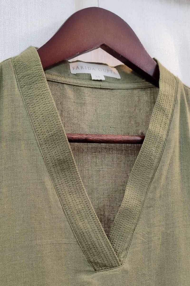 Olive Green Handcrafted Straight Handloom Cotton Kurta