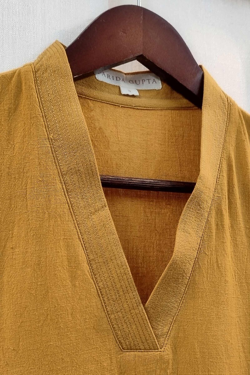 Dark Yellow Handcrafted Straight Handloom Cotton Kurta