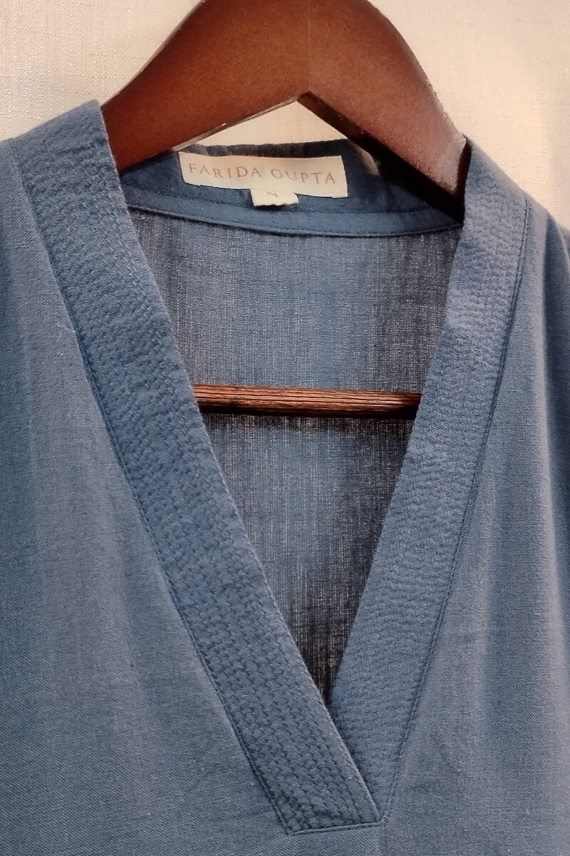 Blue Handcrafted Straight Handloom Cotton Kurta