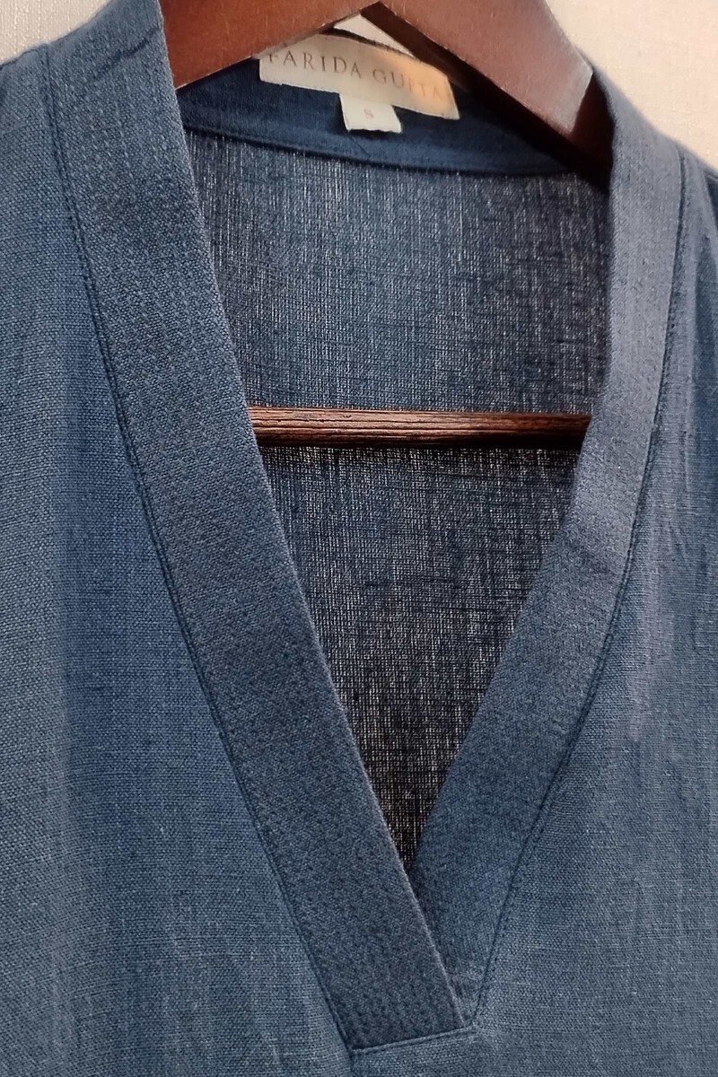 Blue Handcrafted Straight Handloom Cotton Kurta