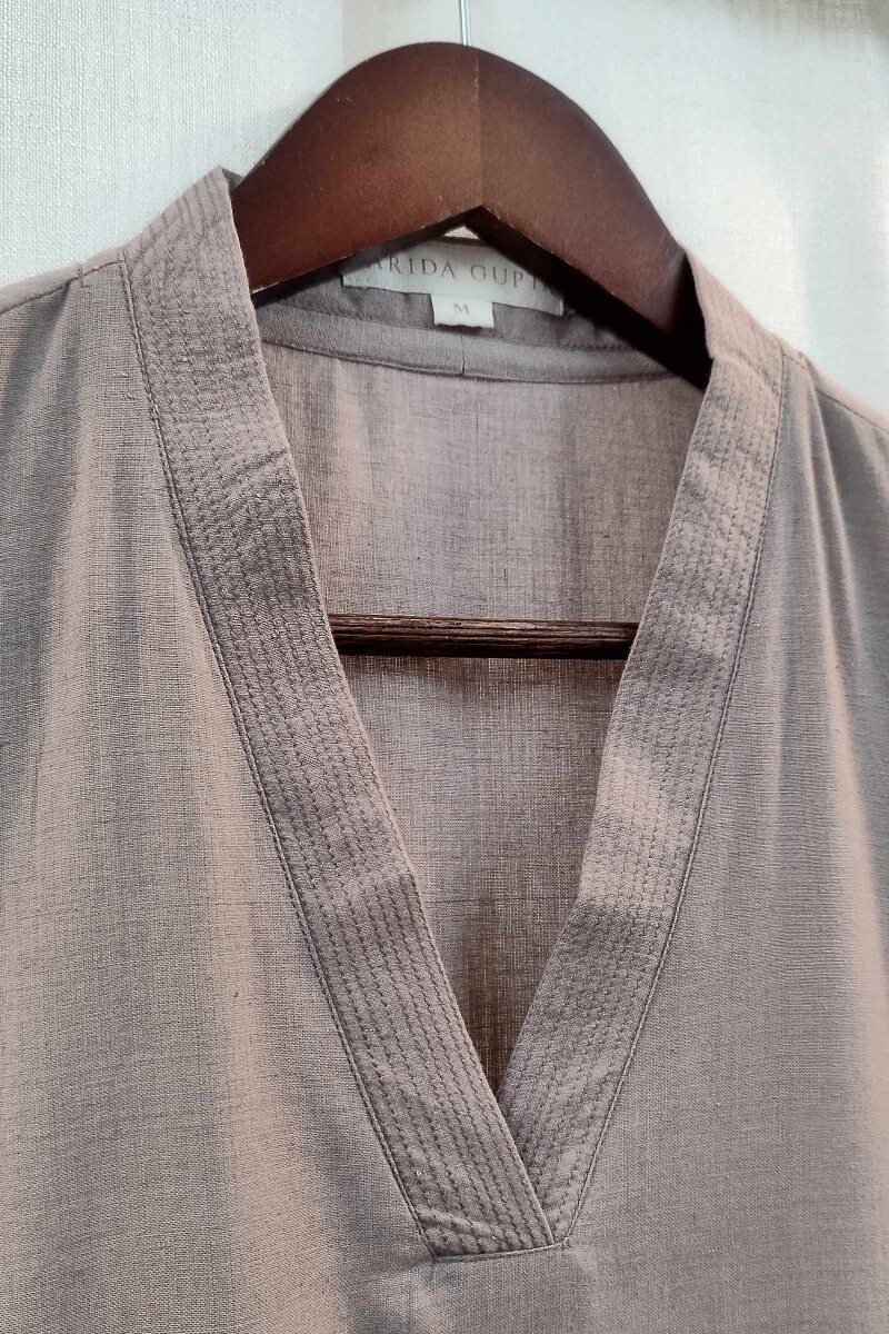 Light Brown Handcrafted Straight Handloom Cotton Kurta