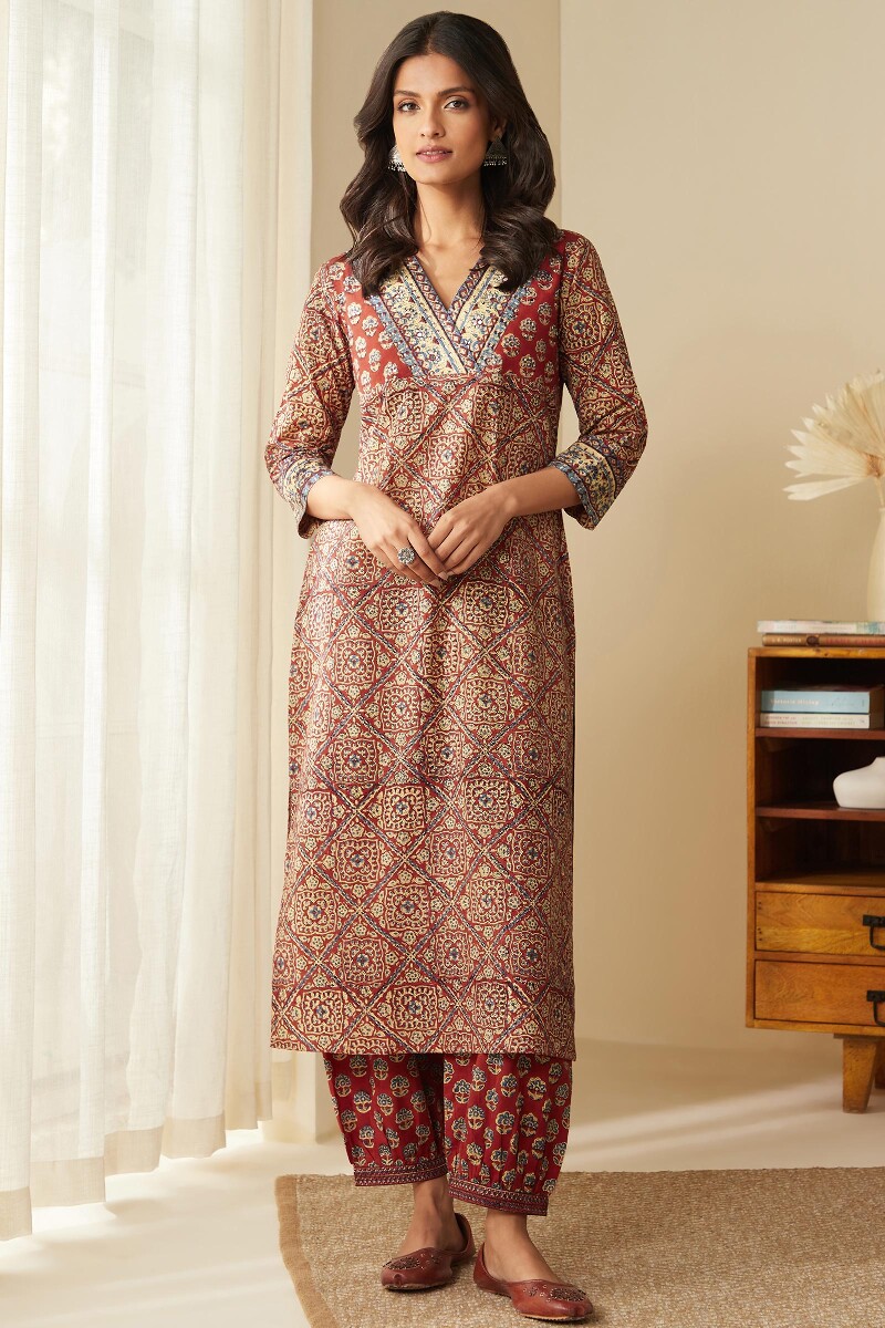 Bagru Hand Block-Printed Straight Cotton Kurta