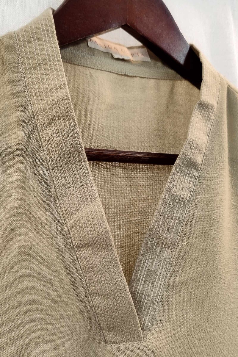 Khaki Handcrafted Straight Handloom Cotton Kurta