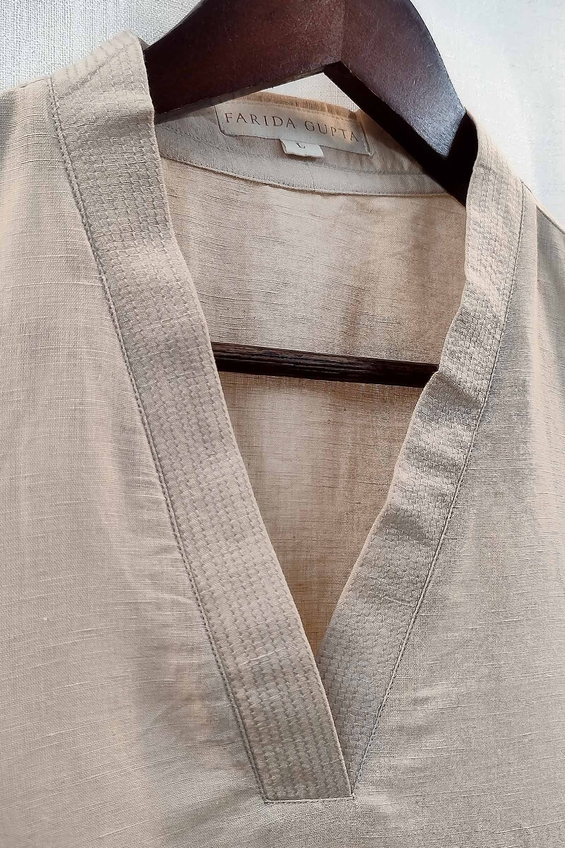 Beige Handcrafted Straight Handloom Cotton Kurta