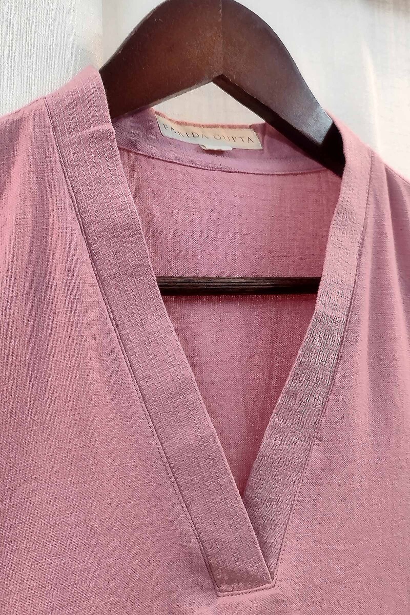 Rose Pink Handcrafted Straight Handloom Cotton Kurta